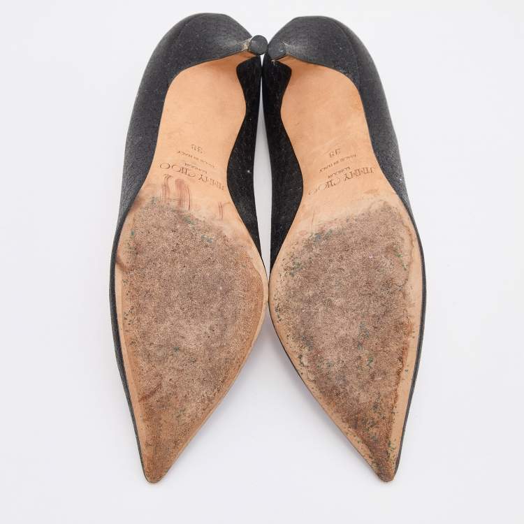 Pre Owned Jimmy Choo Black Glitter Romy Pointed Toe Pumps Size 38