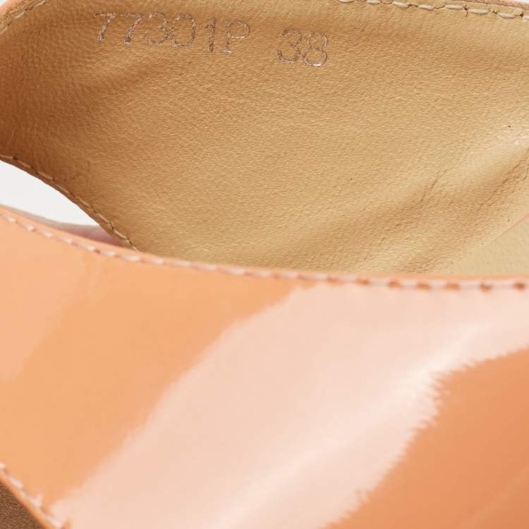 Pre Owned Jimmy Choo Orange Patent Leather Prima Wedge Sandals Size 38