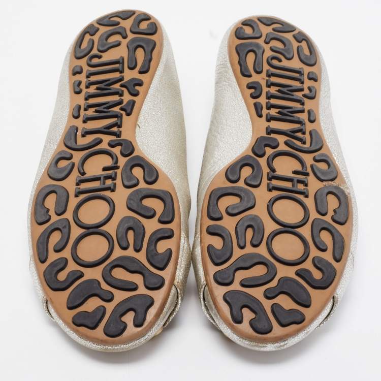 Pre Owned Jimmy Choo Silver Leather Morse Ballet Flats Size 38