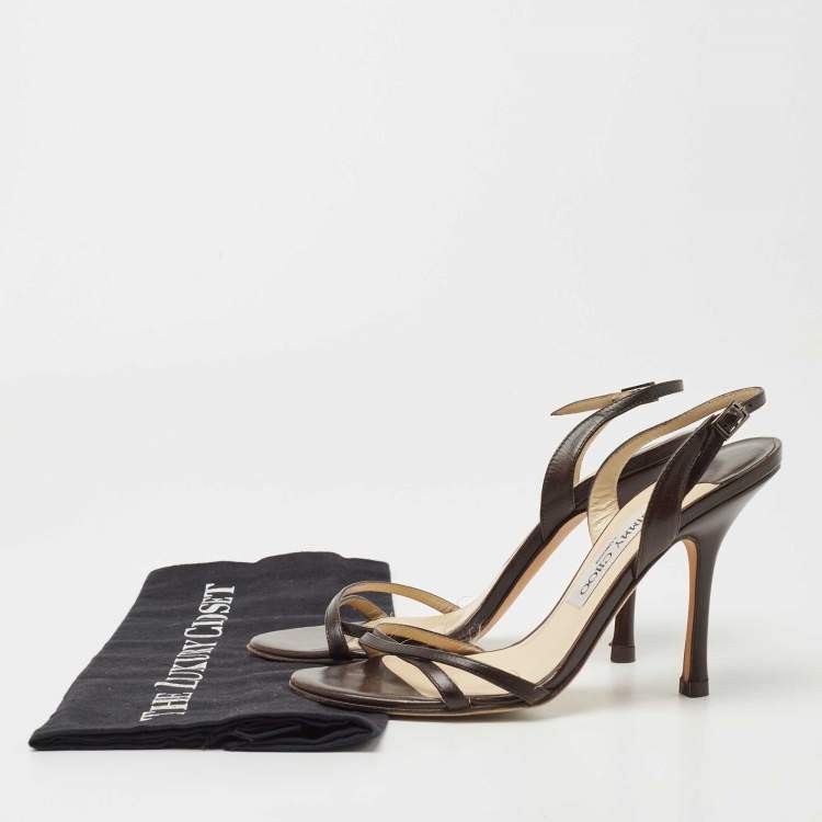 Pre Owned Jimmy Choo Dark Brown Leather Indie Slingback Sandals Size 38