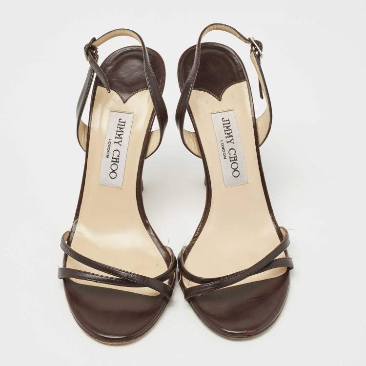 Pre Owned Jimmy Choo Dark Brown Leather Indie Slingback Sandals Size 38