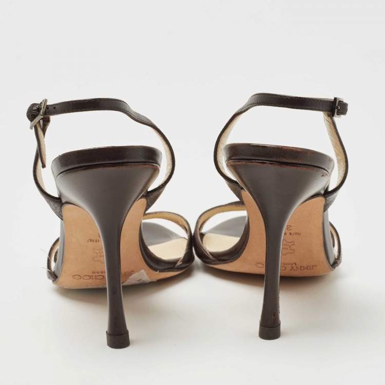 Pre Owned Jimmy Choo Dark Brown Leather Indie Slingback Sandals Size 38