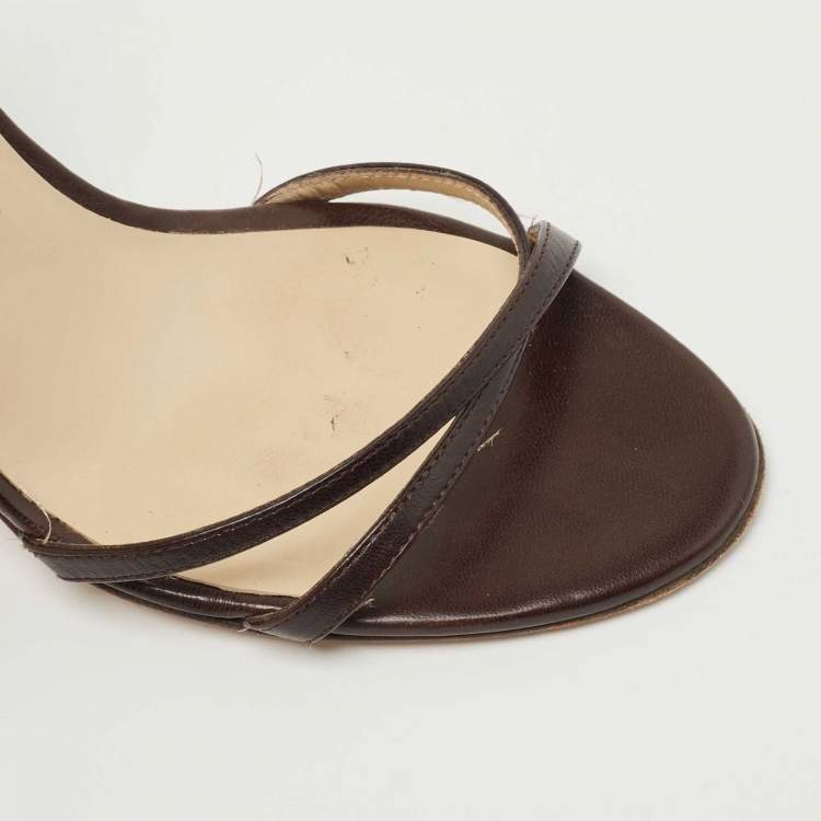 Pre Owned Jimmy Choo Dark Brown Leather Indie Slingback Sandals Size 38
