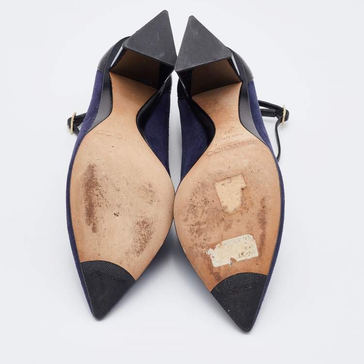 Pre Owned Jimmy Choo Blue/Black Suede and Leather Pointed Toe Ankle Strap Booties Size 37