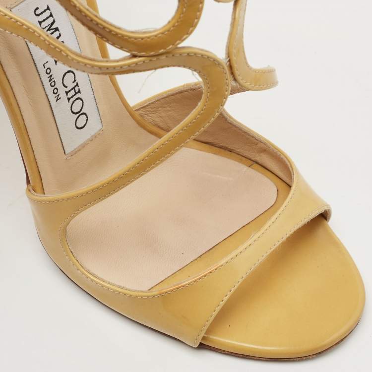 Pre Owned Jimmy Choo Yellow Patent Leather Lance  Sandals Size 35.5