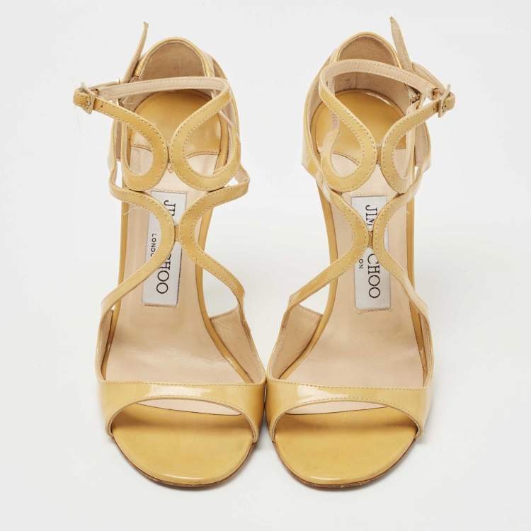 Pre Owned Jimmy Choo Yellow Patent Leather Lance  Sandals Size 35.5