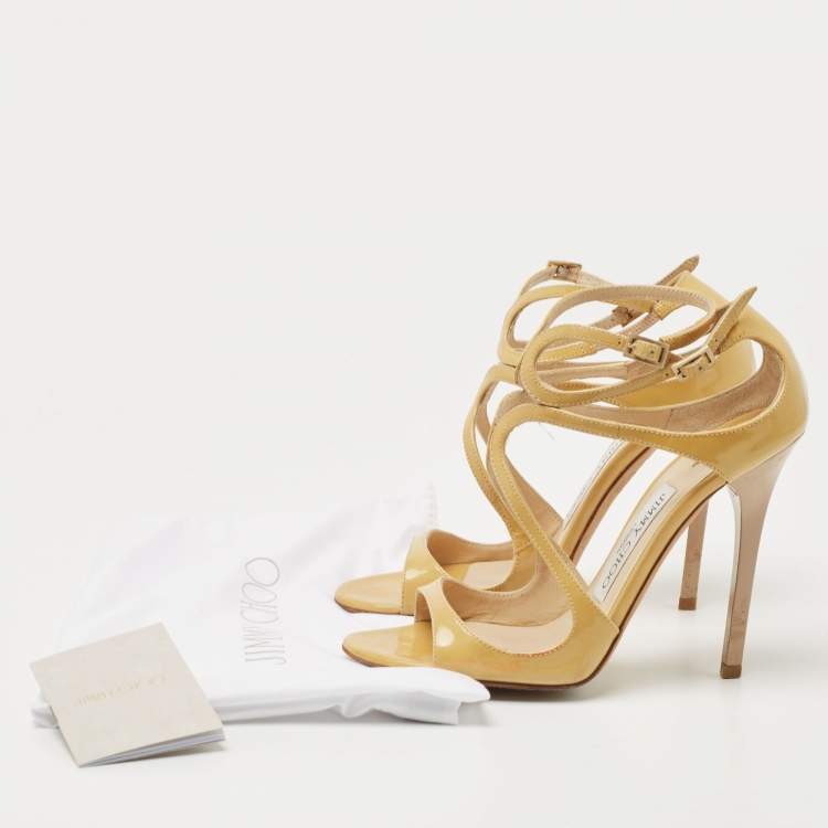 Pre Owned Jimmy Choo Yellow Patent Leather Lance  Sandals Size 35.5