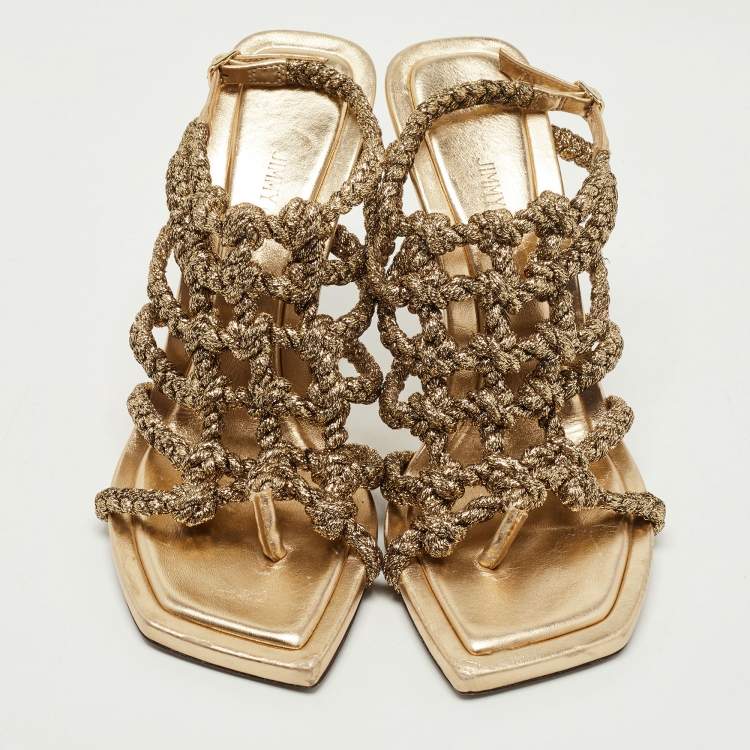 Pre Owned Jimmy Choo Metallic Braided Lurex Izobel Slingback Sandals Size 39