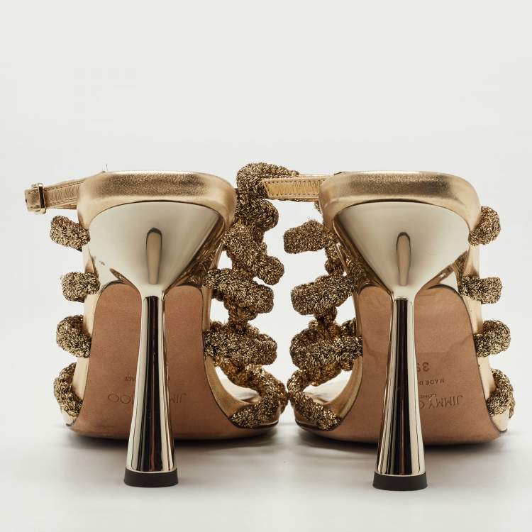 Pre Owned Jimmy Choo Metallic Braided Lurex Izobel Slingback Sandals Size 39