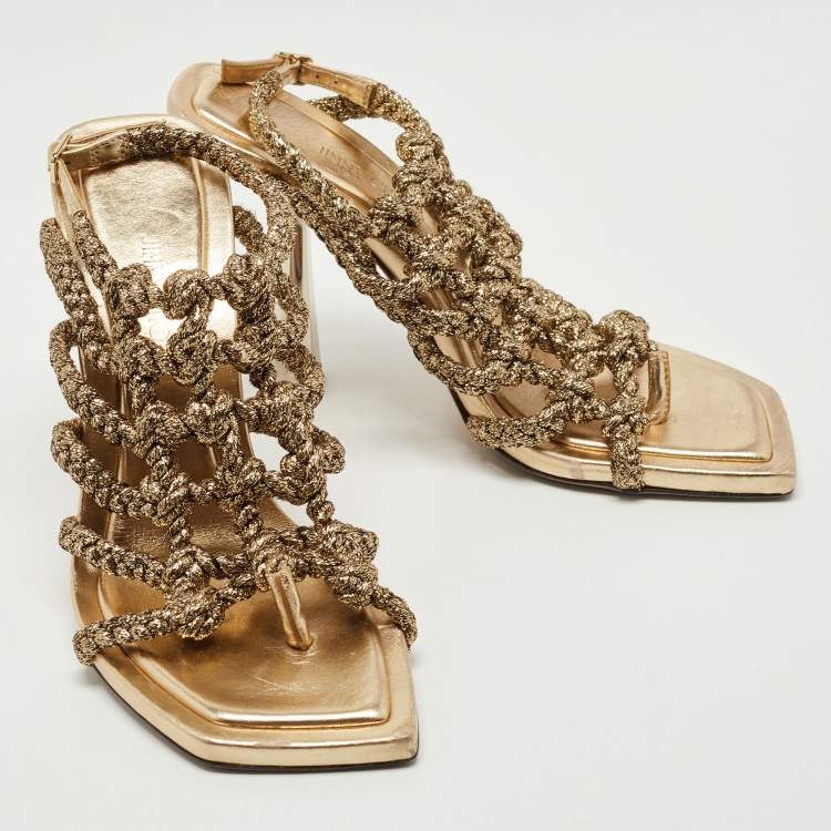 Pre Owned Jimmy Choo Metallic Braided Lurex Izobel Slingback Sandals Size 39