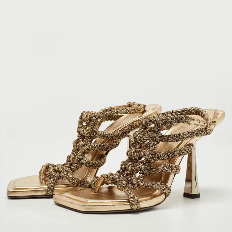 Pre Owned Jimmy Choo Metallic Braided Lurex Izobel Slingback Sandals Size 39