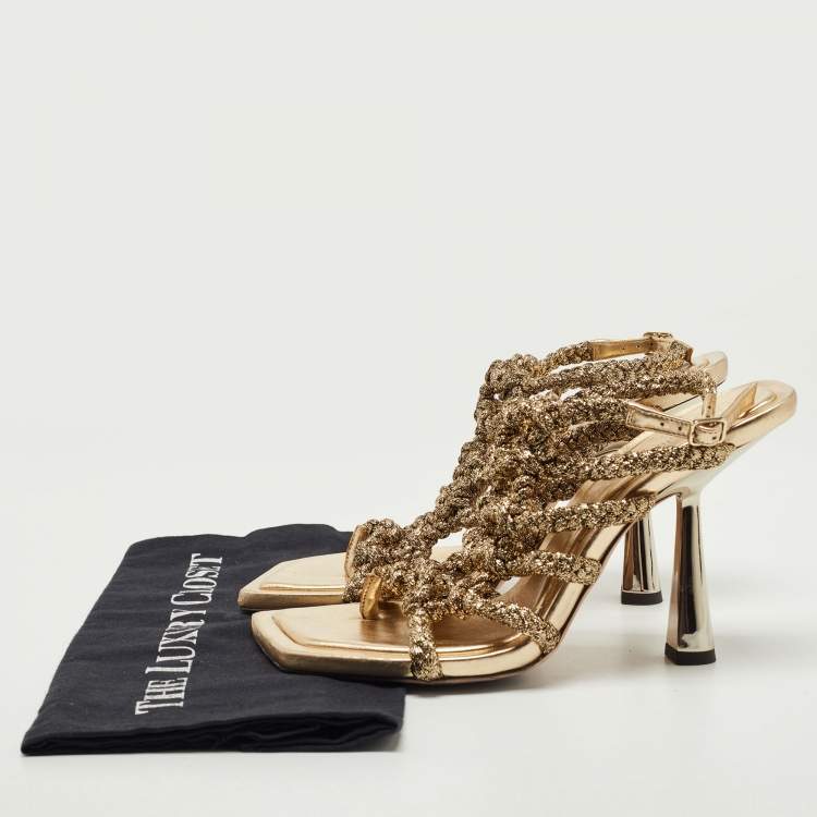 Pre Owned Jimmy Choo Metallic Braided Lurex Izobel Slingback Sandals Size 39