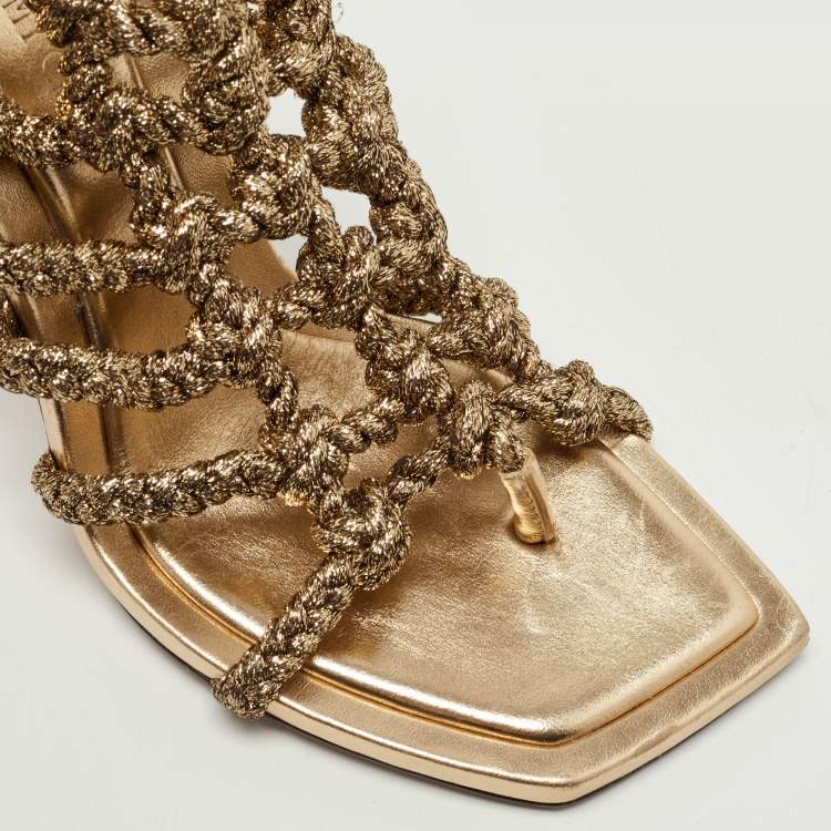 Pre Owned Jimmy Choo Metallic Braided Lurex Izobel Slingback Sandals Size 39