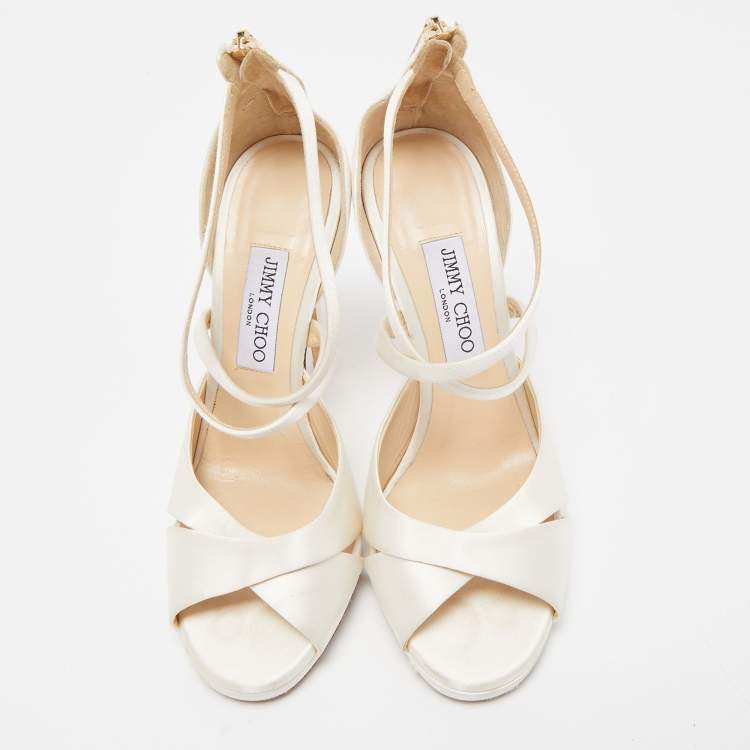 Pre Owned Jimmy Choo White Satin Ankle Strap Sandals Size 39