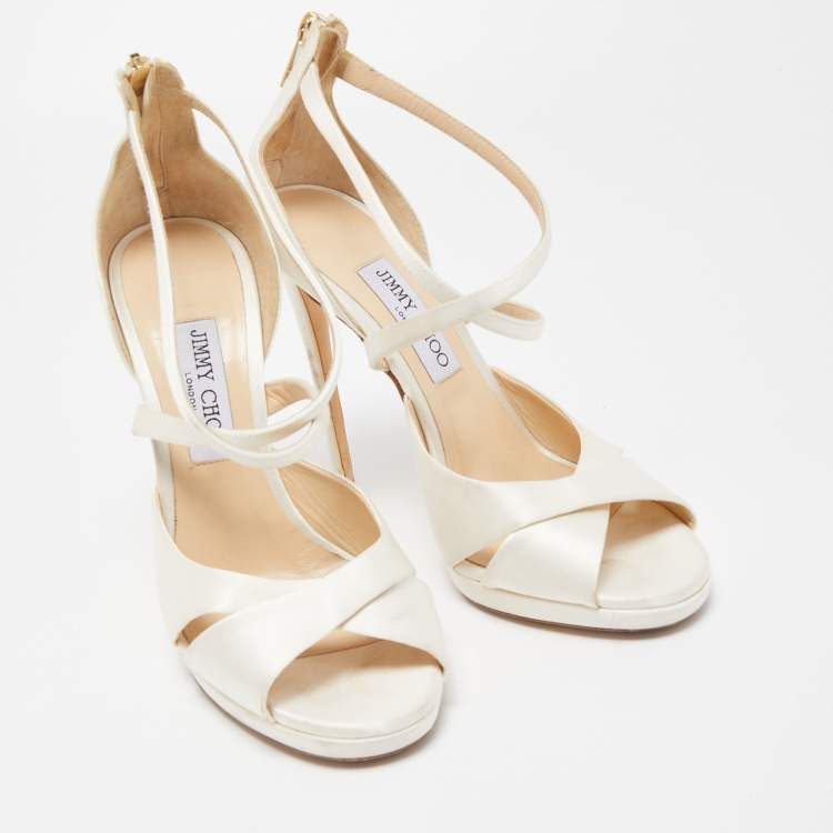 Pre Owned Jimmy Choo White Satin Ankle Strap Sandals Size 39