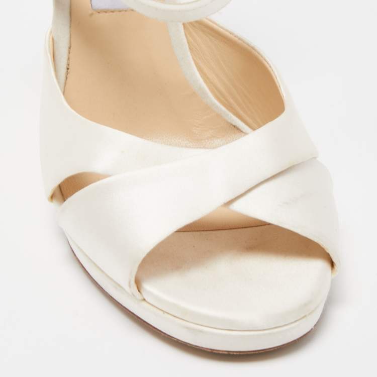 Pre Owned Jimmy Choo White Satin Ankle Strap Sandals Size 39
