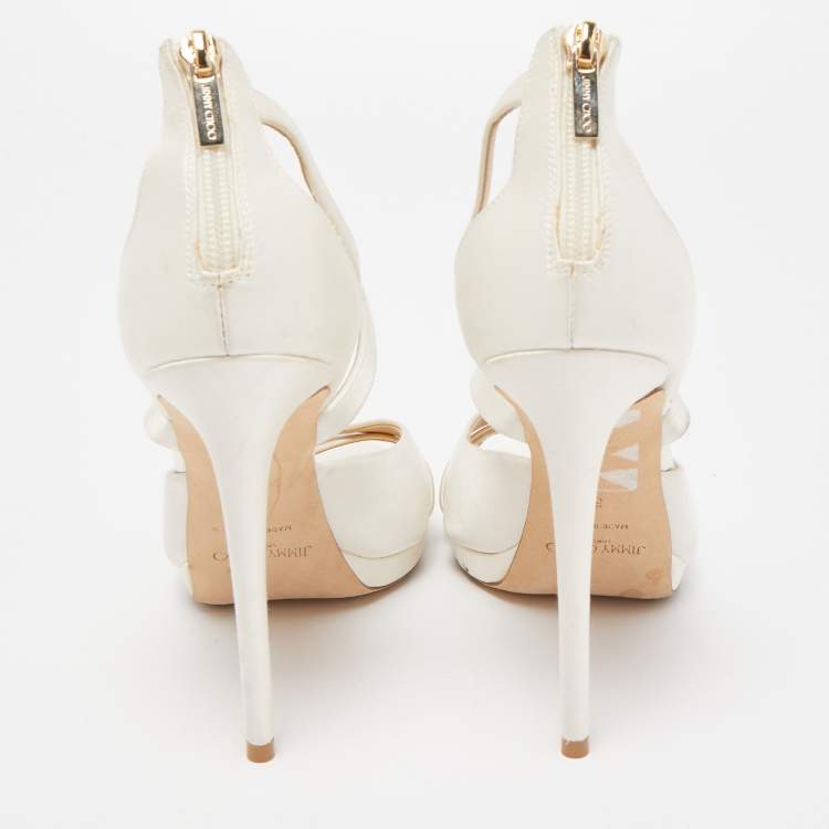 Pre Owned Jimmy Choo White Satin Ankle Strap Sandals Size 39