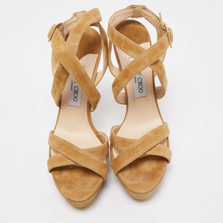 Pre Owned Jimmy Choo Brown Suede Vamp Platform Stappy Sandals Size 40