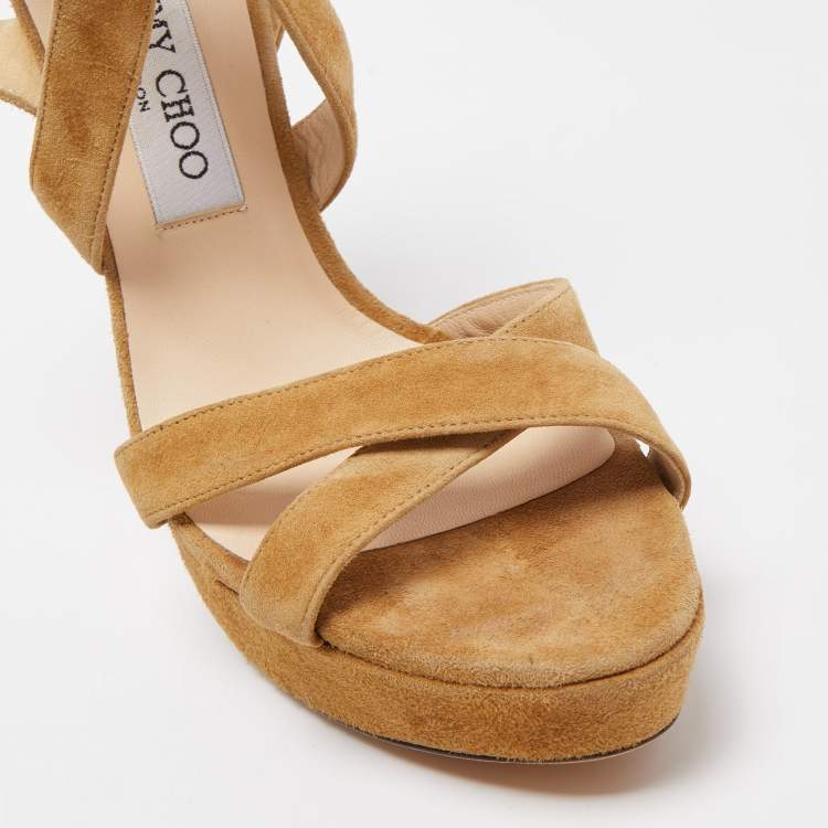 Pre Owned Jimmy Choo Brown Suede Vamp Platform Stappy Sandals Size 40