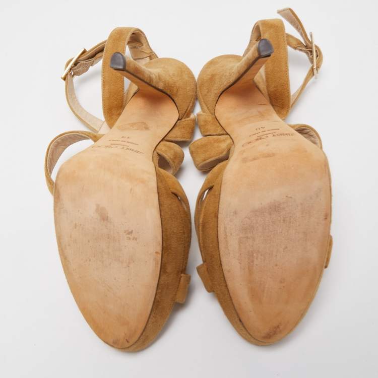 Pre Owned Jimmy Choo Brown Suede Vamp Platform Stappy Sandals Size 40