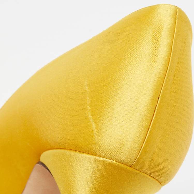 Pre Owned Jimmy Choo Yellow Satin Manda Pumps Size 37.5