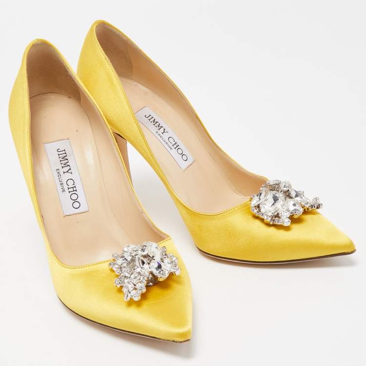 Pre Owned Jimmy Choo Yellow Satin Manda Pumps Size 37.5