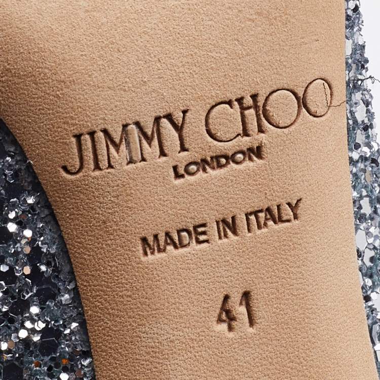 Pre Owned Jimmy Choo Silver Coarse Glitter Romy Pumps Size 41