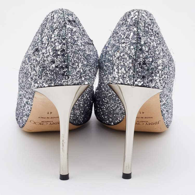 Pre Owned Jimmy Choo Silver Coarse Glitter Romy Pumps Size 41