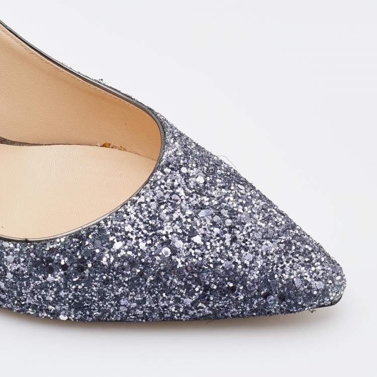 Pre Owned Jimmy Choo Silver Coarse Glitter Romy Pumps Size 41