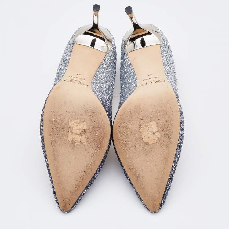 Pre Owned Jimmy Choo Silver Coarse Glitter Romy Pumps Size 41