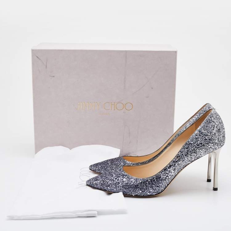Pre Owned Jimmy Choo Silver Coarse Glitter Romy Pumps Size 41