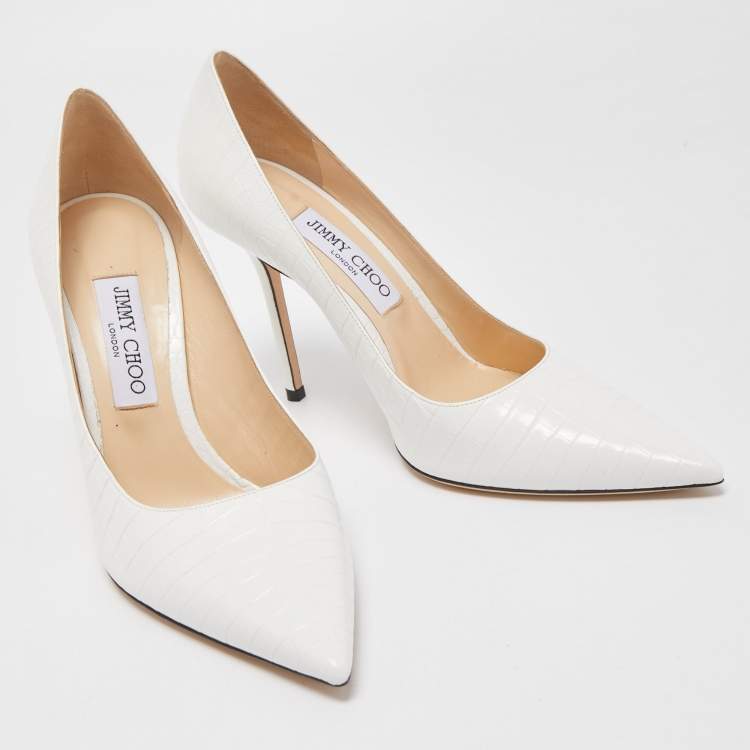 Pre Owned Jimmy Choo White Croc Embossed Leather Love Pumps Size 39.5