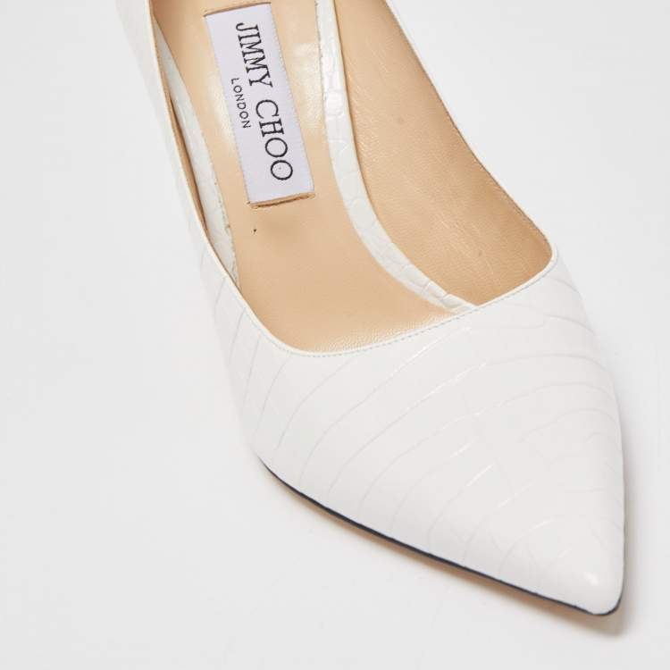 Pre Owned Jimmy Choo White Croc Embossed Leather Love Pumps Size 39.5