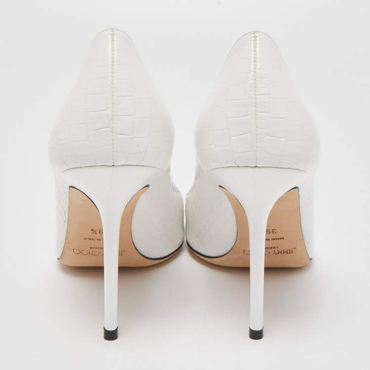 Pre Owned Jimmy Choo White Croc Embossed Leather Love Pumps Size 39.5