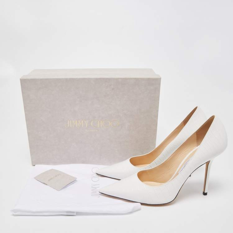 Pre Owned Jimmy Choo White Croc Embossed Leather Love Pumps Size 39.5