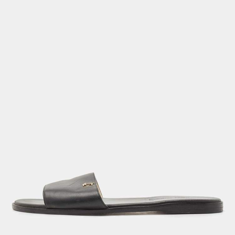 Pre Owned Jimmy Choo Black Leather Minea Flat Slides Size 39