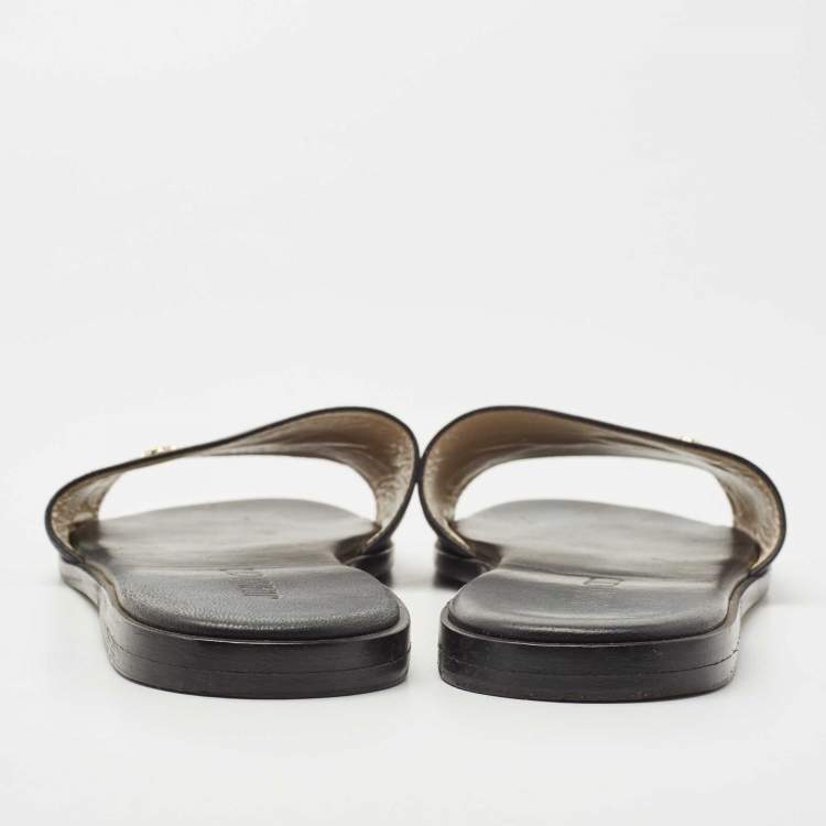 Pre Owned Jimmy Choo Black Leather Minea Flat Slides Size 39