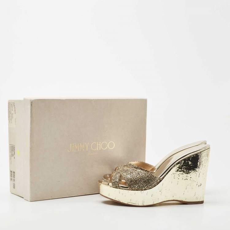 Pre Owned Jimmy Choo Metallic Tweed Perfume Wedge Sandals Size 40