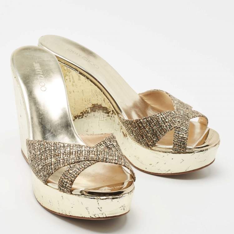 Pre Owned Jimmy Choo Metallic Tweed Perfume Wedge Sandals Size 40