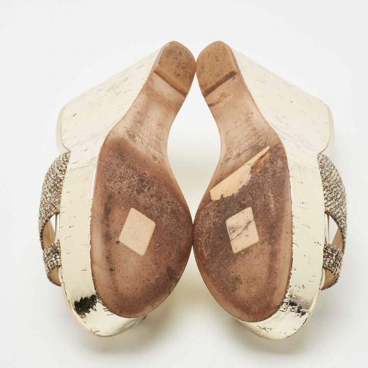 Pre Owned Jimmy Choo Metallic Tweed Perfume Wedge Sandals Size 40