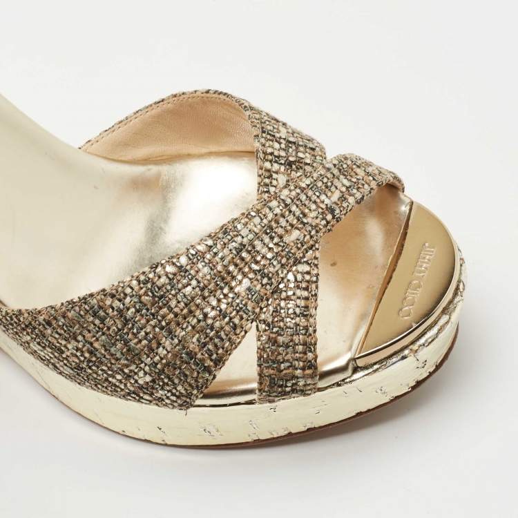 Pre Owned Jimmy Choo Metallic Tweed Perfume Wedge Sandals Size 40
