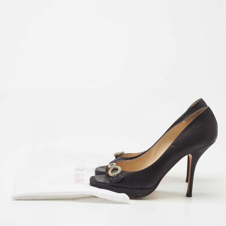 Pre Owned Jimmy Choo Black Nubuck Leather Open Toe Pumps Size 38