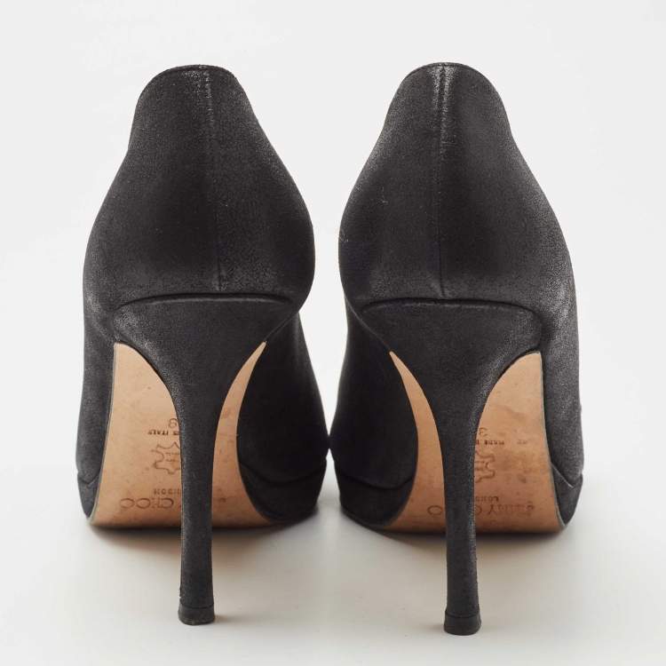 Pre Owned Jimmy Choo Black Nubuck Leather Open Toe Pumps Size 38