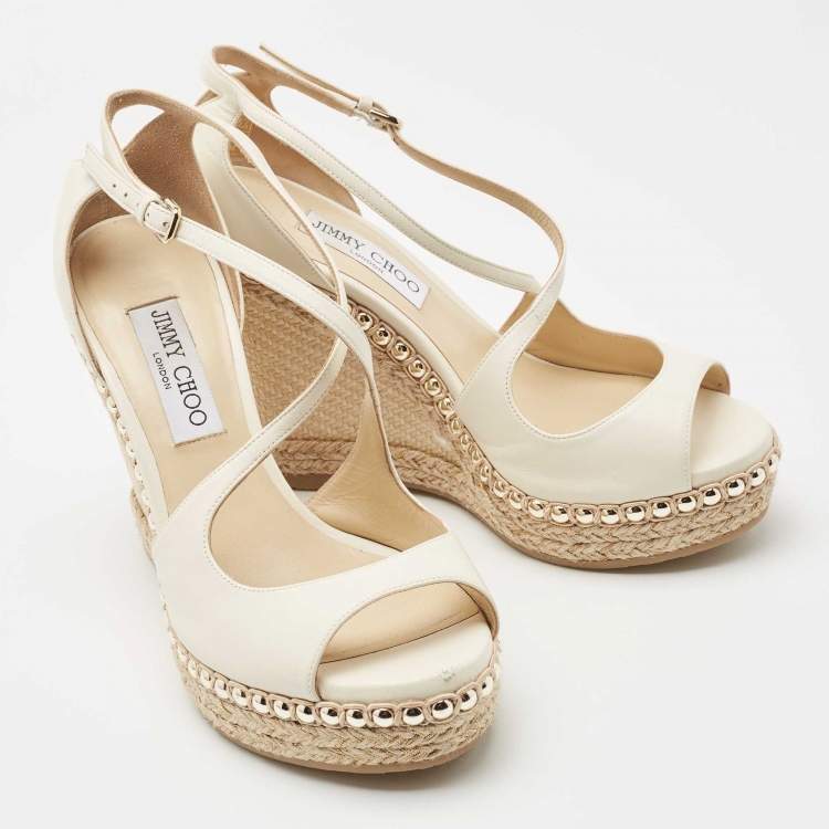 Pre Owned Jimmy Choo Off White Leather Dakota Wedge Sandals Size 39