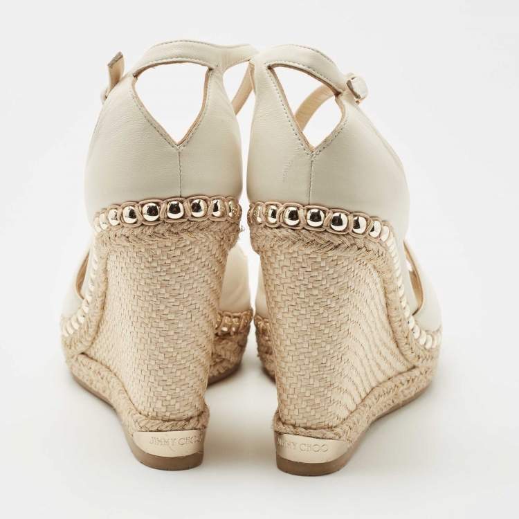 Pre Owned Jimmy Choo Off White Leather Dakota Wedge Sandals Size 39