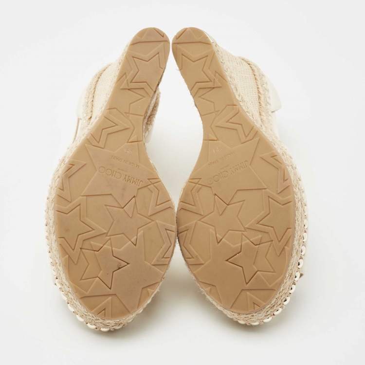 Pre Owned Jimmy Choo Off White Leather Dakota Wedge Sandals Size 39