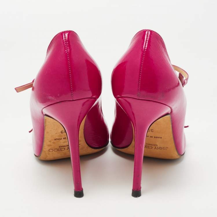 Pre Owned Jimmy Choo Pink Patent Leather T-Strap Peep Toe Pumps Size 39