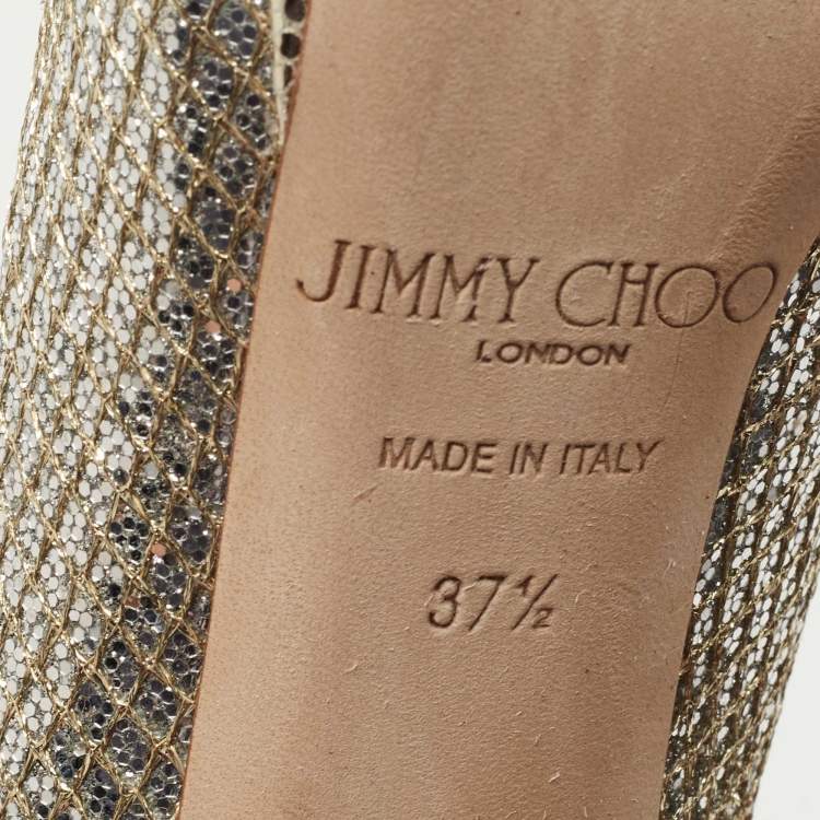 Pre Owned Jimmy Choo Silver Glitter and Leather Platform Pumps Size 37.5