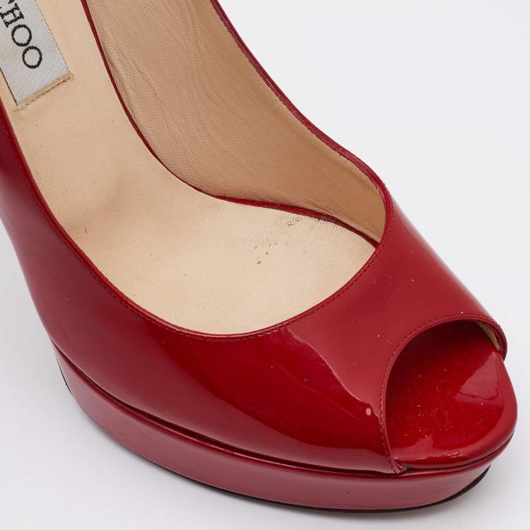 Pre Owned Jimmy Choo Red Patent Leather Luna Pumps Size 38.5