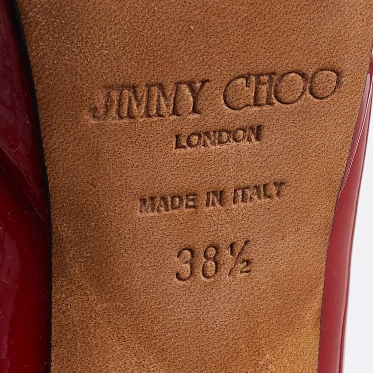 Pre Owned Jimmy Choo Red Patent Leather Luna Pumps Size 38.5